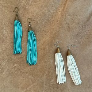 2 for 1 fringe earrings - Turquoise and White!